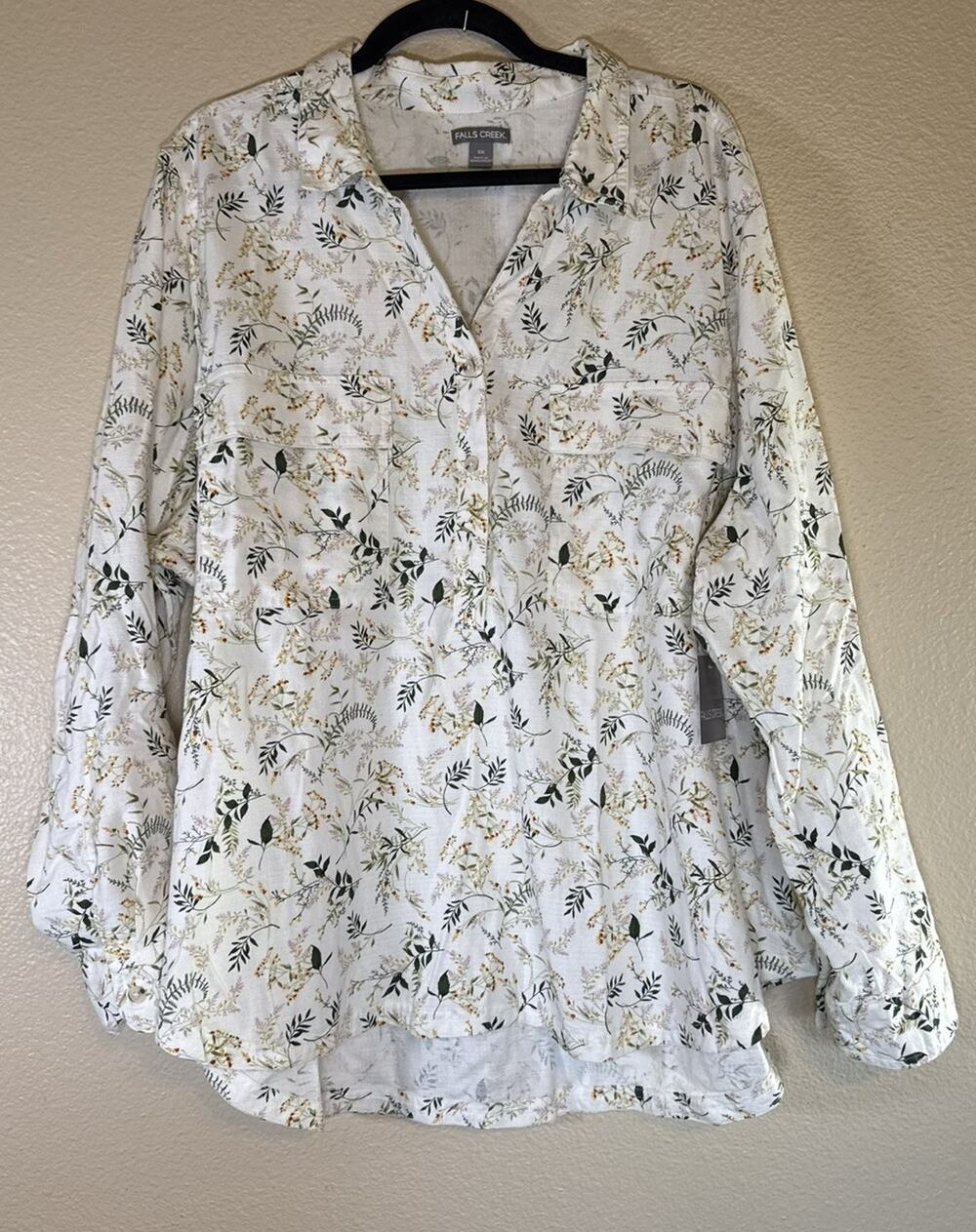 NWT Falls Creek Plus 3X Cotton Blend Floral Long Sleeve Button-Up Shirt